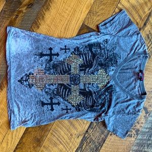 Rock and Roll Cowgirl bling cross T-shirt